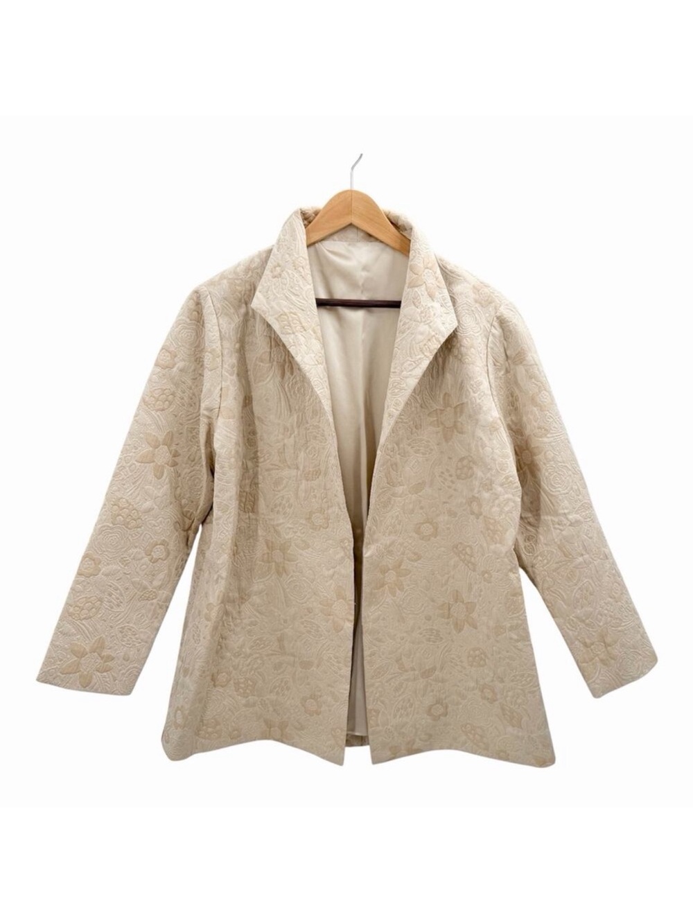 Vintage Custom Made Beige Silk Jacquard Floral Blazer Evening Jacket Womens 2X